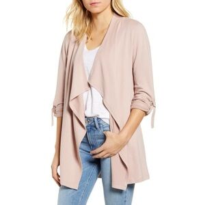 Light Pink Roll Tab Knit Open Front Jacket Nordstrom